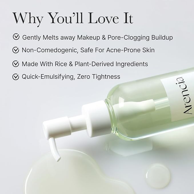 ARENCIA Pore Melt Mochi Makeup-Removing Cleansing Oil, Non-Comedogenic, Rice Amino Acids HD, Vitamin E, Cica, & Ceramide, 6.76 fl oz