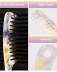 Large Wide Tooth Hair Comb 7.3 in, LADYAMZ [Tortoise Shell] Cellulose Acetate Round Tooth Comb for Straight/Curly Hair,Short/Long Hair Women Men or Kids, Easy Detangling Wet or Dry, Anti-static