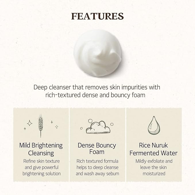 SKINFOOD Rice Daily Cleansing Foam 150ml - Delicate, Fine, and Smooth Brightening Cleansing with Fermented White Rice Ingredients - Firming Bubble Facial Foam Cleanser - For Men and Women (5.07 fl. oz.)