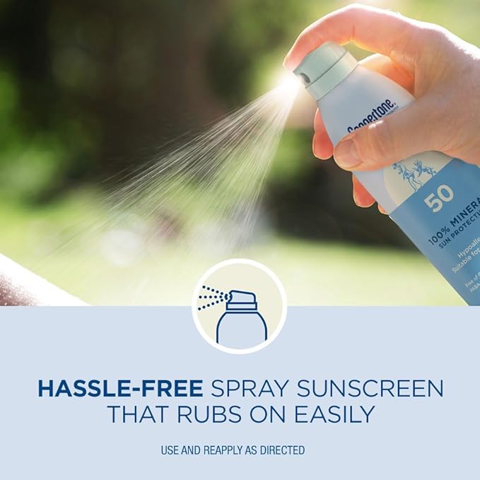 Coppertone Pure and Simple Zinc Oxide Mineral Sunscreen Spray SPF 50, Water Resistant Sunscreen for Sensitive Skin, Hypoallergenic and Fragrance Free, 5 Oz Can, Pack of 3