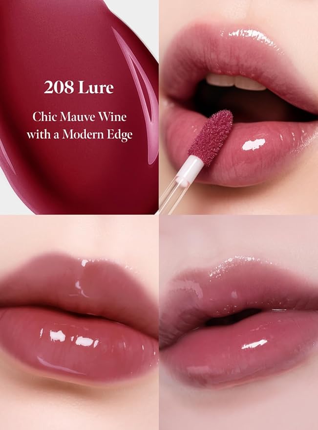 Dew Drop Tint #208 Lure 4.5g, Hydrating, Glossy, Lightweight Lip Stain with High-shine, Long Lasting Color with Moisturizing Lip Drop, Dewy Finish, Korean Beauty Makeup