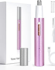 2025 Rechargeable Nose & Ear Hair Trimmer, Dual-Edge Blade Electric Clipper for Women Men, Facial & Eyebrow Hair Removal Tool, Powerful Motor, Painless, Easy to Clean, IPX7 Waterproof (Pink)