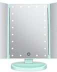 deweisn Tri-Fold Lighted Vanity Tabletop Mount Mirror with 21 LED Lights, Touch Screen and 3X/2X/1X Magnification, Two Power Supply Mode Make up Mirror,Travel Mirror