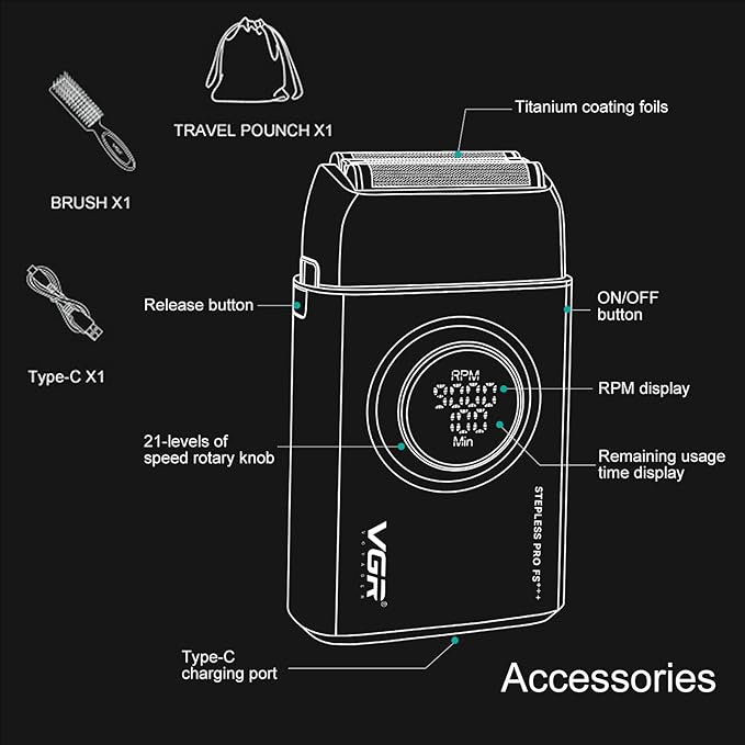 VGR Hair Clippers for Men Professional Barber Clippers and Trimmers Set, Triple Floating Blade Foil Shaver, Cordless 9000 RPM Motor Hair Cutting Kit with LED Display, V-640 & V-378 (Red)