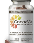 CocoaVia Heart & Brain Supplement, 30 Day, Cocoa Flavanol Extract, Memory & Circulation Booster, Nitric Oxide, Boost Oxygen & Energy, Plant Based, Gluten Free, Vegan, 60 Capsules