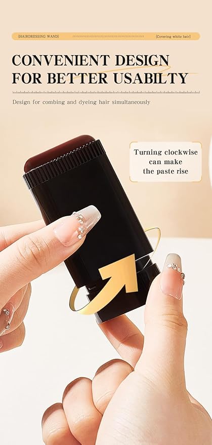 Hair Color Stick, Waterproof and Sweat-Proof H air Dye St ick, Portable Color Touch-Up Ha ir S ticks With Comb for Unisex (Black-Brown)