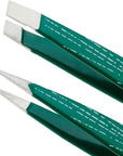Tweezerman Emerald Shimmer Micro Mini Slant & Point Tweezer Set - Eyebrow Tweezers for Women and Men