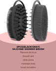 2 Pack Silicone Body Scrubber, Loofah Double-Sided Body Brush,Shower Scrubber and Scalp Massager Shampoo Brush for Sensitive Kids Women Men All Kinds of Skin (Black & Gray)