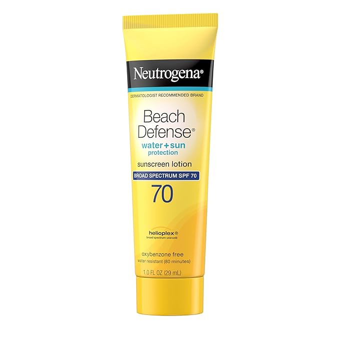 Neutrogena Beach Defense Water Resistant Sunscreen Body Lotion with Broad Spectrum SPF 70, Oil-Free, PABA-Free & Fast-Absorbing, Oxybenzone-Free, Travel Size, 1 oz, 48 Pack