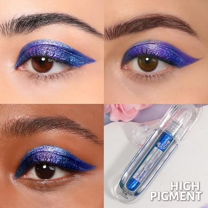 AMY'S DIARY Duochrome MultiChrome Chameleon Liquid Metallic Eyeshadow, High-Impact Multi-Dimensional Finish,Blue Purple Silky Smooth and High Pigment Holographic Glitter Eyeshadow Makeup (06#)