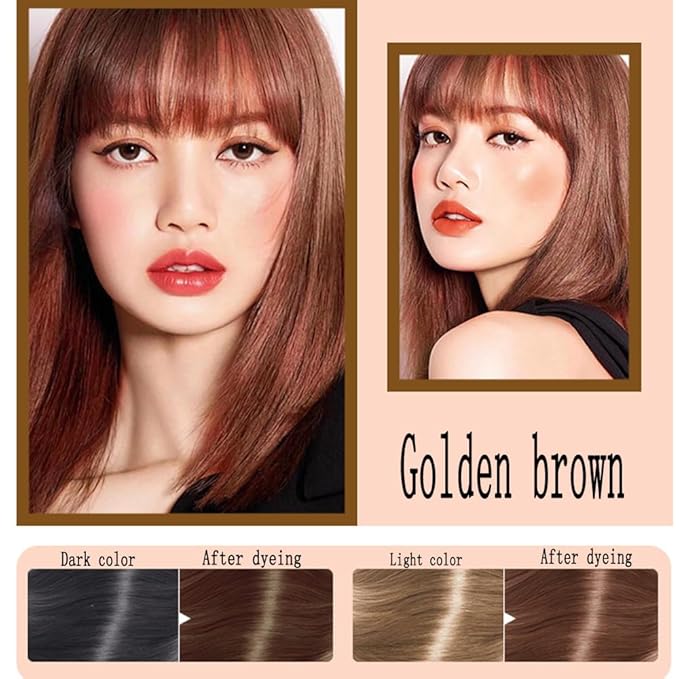 Brown Hair Dye Shampoo YIZHONG Light Golden Brown Hair Color For Gray Hair Coverage Permanent 3 in 1 For Women Men Easy Comb Dyeing Champu Para Canas（ Golden Brown）