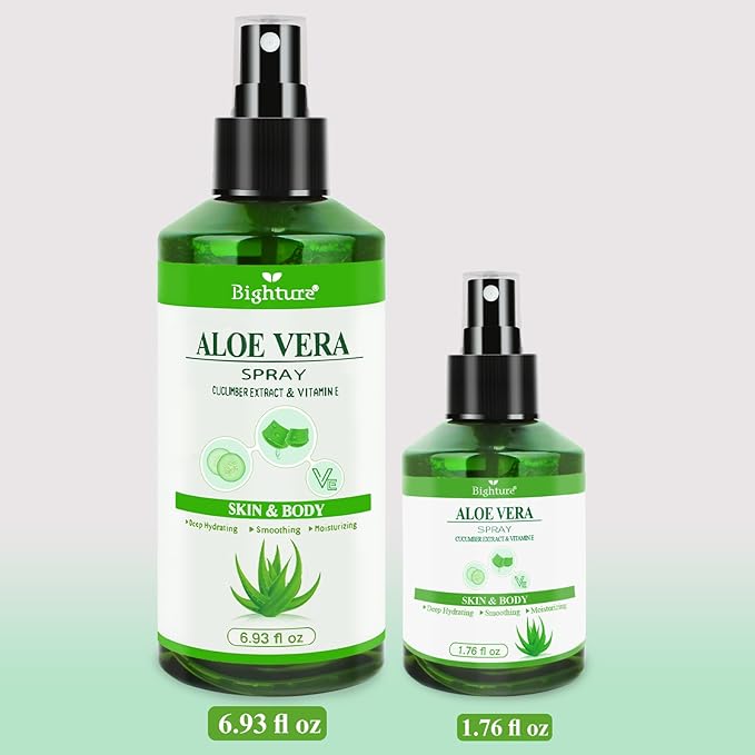 Aloe Vera Spray from Freshly Cut Pure Aloe, Aloe Vera Spray for Skin& Hair, Aloe Vera Spray for Sunburn Relief, 6.93oz, Absorbs Rapidly, Infused wirh Cucumber Essence