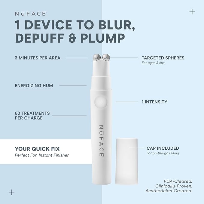 NuFACE FIX Line Smoothing Starter Kit - FDA Cleared Microcurrent Device + Serum Activator for On-The-Go Treatment of Forehead Lines, Crow's Feet, Under Eyes, Smile & Fuller-Looking Lips