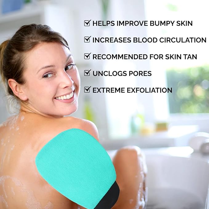 Valitic Exfoliating Glove Body Scrubber - Exfoliating Mitt Dead Skin Remover, Shower Face and Body Exfoliator - Korean Style Skin Scrubber Washcloth - Spray and Self Tan Remover, 1 Turquoise