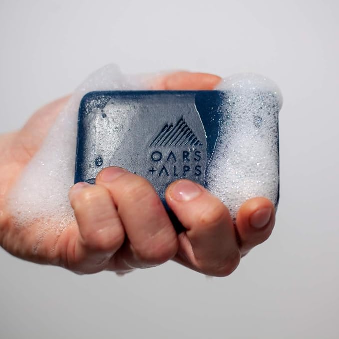 Oars + Alps Blue Charcoal Exfoliating Men's Bar Soap, Dermatologist Tested and Made with Clean Ingredients, Travel Size, 3 Pack, 6 Oz Each