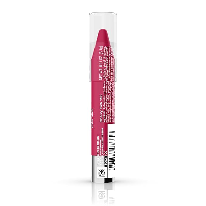 Neutrogena MoistureSmooth Color Stick for Lips, Moisturizing and Conditioning Lipstick with a Balm-Like Formula, Nourishing Shea Butter and Fruit Extracts, 150 Cherry Pink, .011 oz