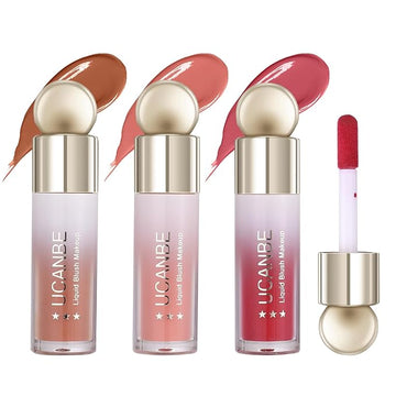 UCANBE 3PCS Liquid Blush Set – Dewy Cream Blush Makeup for Cheeks – Lightweight Long Lasting Blendable Buildable Formula for Natural Flush（Berry Smooch, Bronze Rose, Peach Pink）
