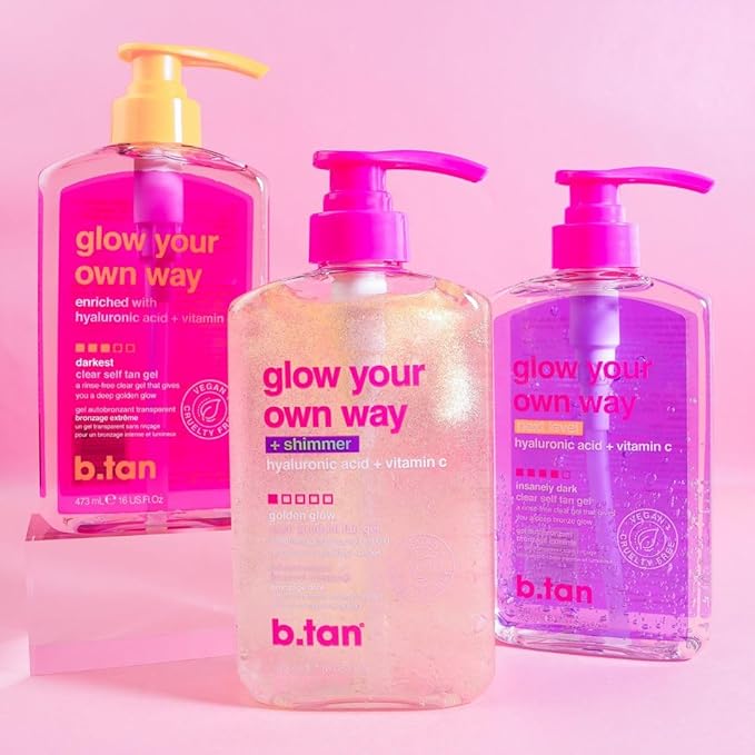 b.tan Clear Gradual Self Tanner Gel | Glow Your Own Way, Daily Use - Best Everyday Dark Sunless Tanning Moisturizer, Transfer Free, Bronze Extender, No Fake Tan Smell, 20 Fl Oz