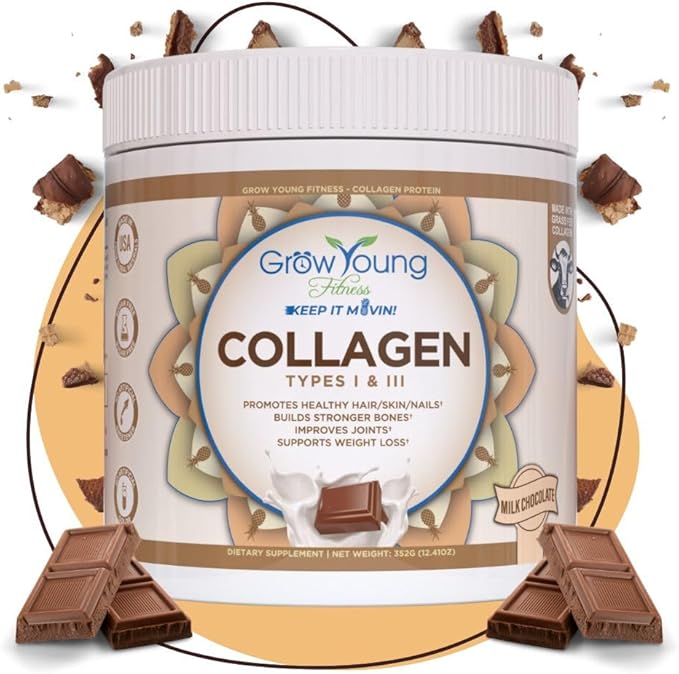 Grow Young Fitness Collagen Protein - Milk Chocolate, Promotes Skin, Bones, Joints, Weight Loss, Sugar Free (12.41 oz) (1 Pack, 20 Servings)
