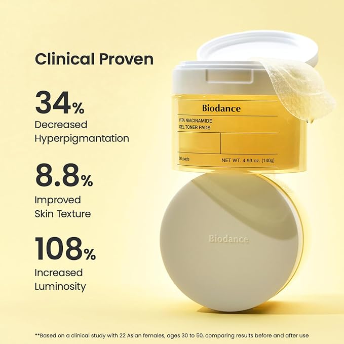 Biodance Vita Niacinamide Gel Toner Pads, Spot Correcting, Gentle Exfoliating, Evening Skin Tone, Brightening, Hydrating | 4.93 fl.oz.(140g), 60Pads