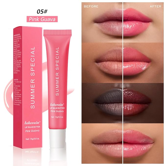 Summer Lip Butter Balm Lip Gloss, Ultra-Hydrating Natural Vegan Lip Balm, Sheer-Tinted Shine & Hydration, Soothes & Softens Dry Lips Skincare, Bálsamo labial hidratante #5 Pink Guava