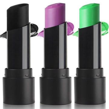 MEICOLY 3PCS Black Purple Lime Green Face Body Paint Stick Set,Face Paint for Halloween Cosplay Frankenstein,Ghost,Zombie SFX Character Makeup,Elphaba Face Paint Makeup,Eye Black Stick Kit