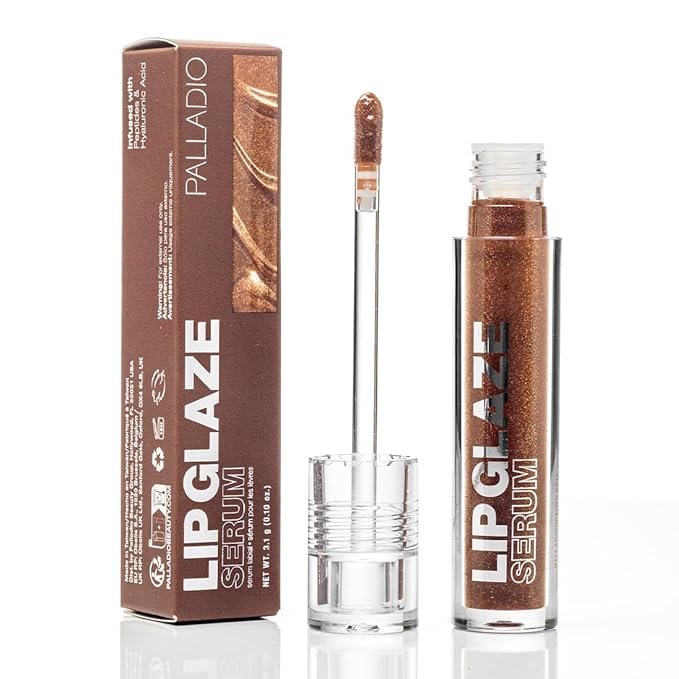 Palladio Lip Glaze Serum, Hydrating Lip Gloss with Peptides & Hyaluronic Acid for Plump, Smooth, and Nourished Lips – Vegan, High-Shine, Non-Sticky Finish (Mocha Martini)