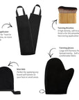 FUNAN Self Tanning Application Kit, 4-Piece Set with Back Applicator, Mini Mitt, Tanning Mitts and Ultra Soft Self Tanner Brush Bamboo Kabuki Brush, Black