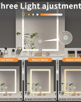 Vanity Desk with Mirror and Lights, Makeup Vanity Desk with Lights 3 Colors, Vanity Table with 2-Tier Shelves, Modern White Dressing Table for Bedroom