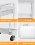 3 Tier Rolling Utility Cart with Handle,REBECAT Utility Cart Made of Multifunctional Storage Organizer Tool for Kitchen,Bathroom,Living Room,Office(White)
