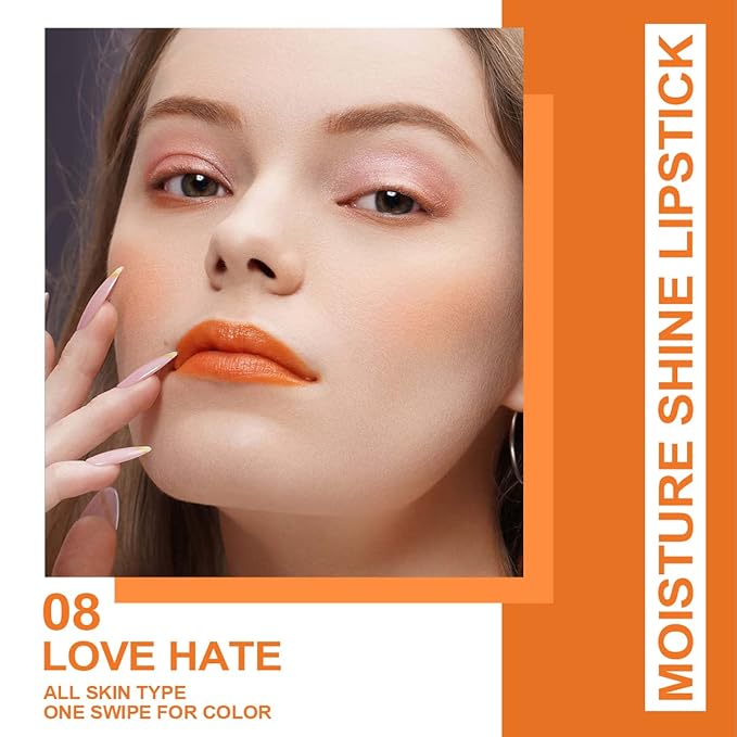 Oulac Orange Lipstick - Moisturizing Lip Stick Glossy Tinted Lip Balm, Sheer Shine Juicy Finish, Lightweight and Hydrating Formula for Dry Lip Care, Vegan 2.2g/0.07oz (08)