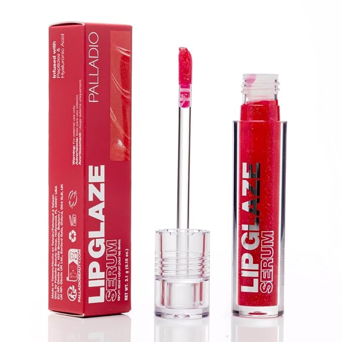 Palladio Lip Glaze Serum, Hydrating Lip Gloss with Peptides & Hyaluronic Acid for Plump, Smooth, and Nourished Lips – Vegan, High-Shine, Non-Sticky Finish (Cherry Sangria)
