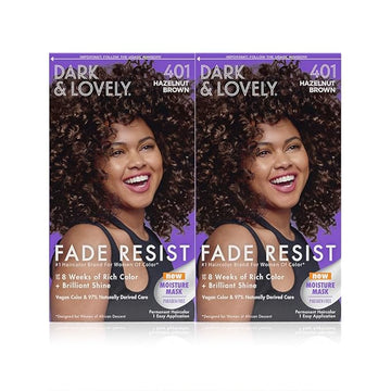 SoftSheen-Carson Dark and Lovely Fade Resist Rich Conditioning Hair Color, Permanent Hair Color, Up To 100 percent Gray Coverage, Brilliant Shine with Argan Oil and Vitamin E, Hazelnut, 2 Count