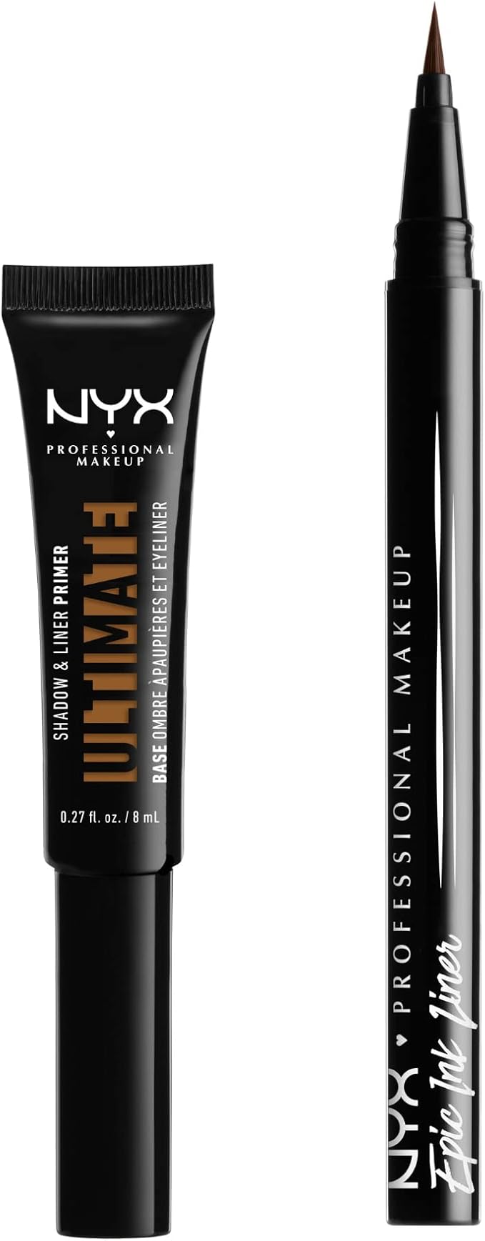 NYX PROFESSIONAL MAKEUP Ultimate Shadow & Liner Primer, Deep + Epic Ink Liner, Black (2-Pack Bundle)