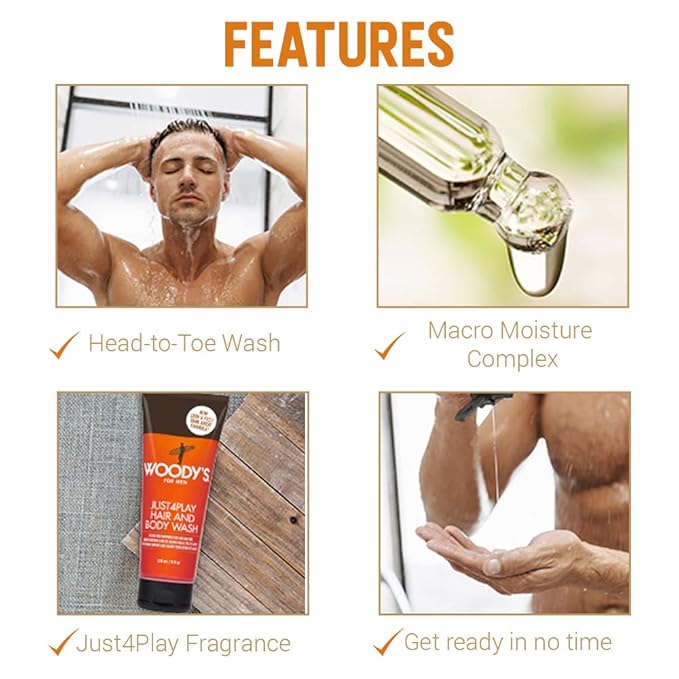 Woody's 2-in-1 Hair and Body Wash for Men - Sulfate-Free, Hydrating, Refreshing Scent, Daily Cleanser for Hair & Skin, 8 oz, 2-Pack