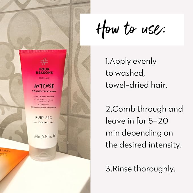 FOUR REASONS Color Mask INTENSE- Ruby Red, 6.76 fl oz - Semi Permanent Hair Dye for Lightened and Colored Hair, 100% Vegan Conditioner - Intensive Toning Treatment with 27 Colors - Cruelty Free
