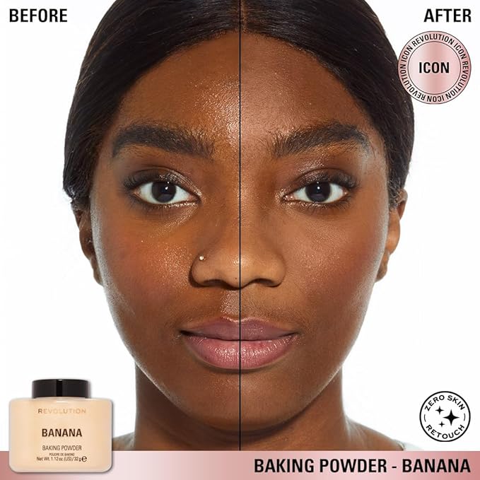 Revolution Beauty London, Loose Baking Powder, Makeup Setting Powder, Long-Lasting Coverage, Mattifies & Reduces Shine, Banana, 1.12 oz