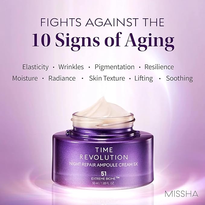 MISSHA Time Revolution Night Repair Ampoule Cream (5th Gen) 1.69 Fl Oz - Triple Fermented Deep-Sleep Night Cream - Overnight Care for Enhanced Radiance, Korean Skincare