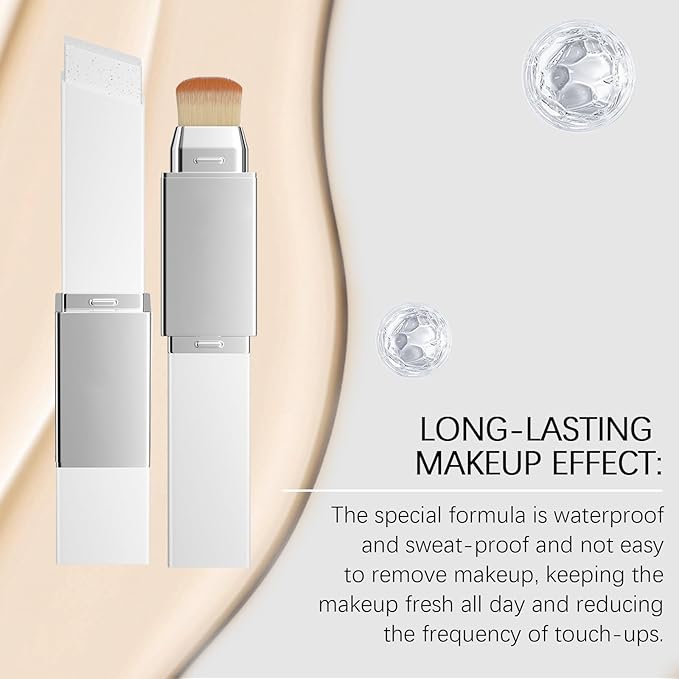 Blanc Cover Cream Stick,Korean Color-Changing Foundation Stick, Full Coverage Base Makeup， Dual-Ended with Detachable Brush for a Flawless Look (Ivory White)