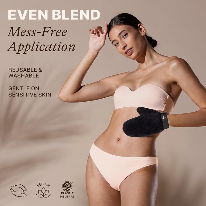 Self Tanning Mitt Applicator Set - 3 in 1 Ultra Soft Mitts, Exfoliating Glove, Face & Body Tanner Glove w/Thumb, for the Perfect Streak-Free Fake Tan, Velvety Soft Tanning Lotion Applicator, Reusable