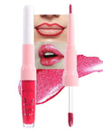 evpct Crushed Ruby Red Metallic Glitter Lip Liner and Lipstick Combo Lip Gloss Stain Set Makeup for Women Long Lasting Waterproof 24, Red Frosted Metallic Shimmer Glossy iridescent Liquid Lipstick 18