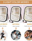 Travel Mirror with Lights, Small LED Makeup Mirror with Lights,Portable Desk Mirror 1200mAh Battery,3 Color Modes,Dimmable Touch Screen, Tabletop Folding Compact Mirror,Women Gift