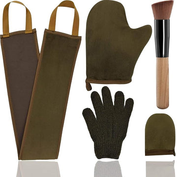 5-Piece Self Tanning Mitt Set with Tan Applicator Mitts, Face Mitt, Exfoliating Glove, for Bronze Tan