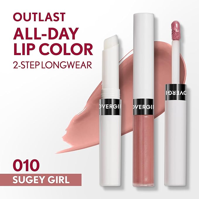 COVERGIRL Outlast All-Day, 010 Sugey Girl, Lip Color, 24-Hour Wear, Hydrating Balm, Kiss-Proof, Moisturizing, Vegan Formula, 0.07oz/0.08oz