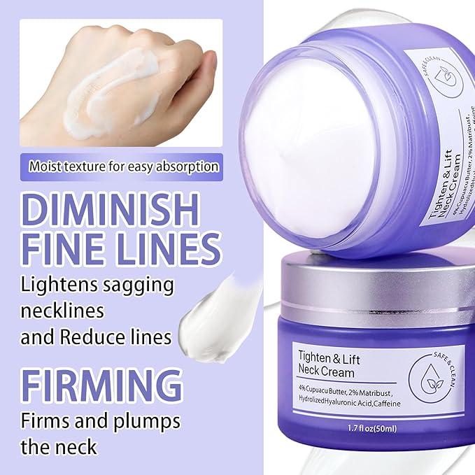 2PCS Neck Firming Cream and Neck Mask Set,Non-greasy Tighten Lift Firming Face Cream Skincare Moisturizer, 3 Pieces Deep Moisturizing Masks for Tightening, All Skin Type, 5 Pack