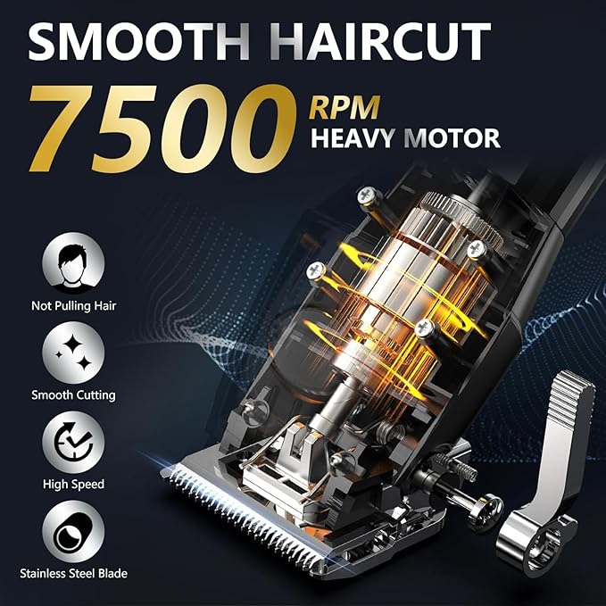 Hair Clippers for Men Professional - 7500RPM Cordless Clippers and Trimmers Set with Long Battery Life - USB-C Rechargeable Electric Hair Cutting Kit for at-Home Use (Silver)