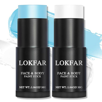 Light Blue and White Face Body Paint Stick, White Foundation Makeup, Eye Black Stick for Sports, Professional Halloween Face Makeup Kit for Zombie Clown Vampire Avatar Sally Corpse Bride Joker