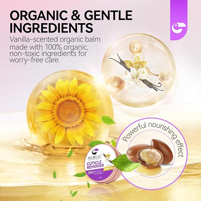 gelike ec Organic Nail Cuticle Remover for Salon: Vanilla 3 In 1 Natural Cuticle Softener Exfoliator Moisturizer for Professional Manicure