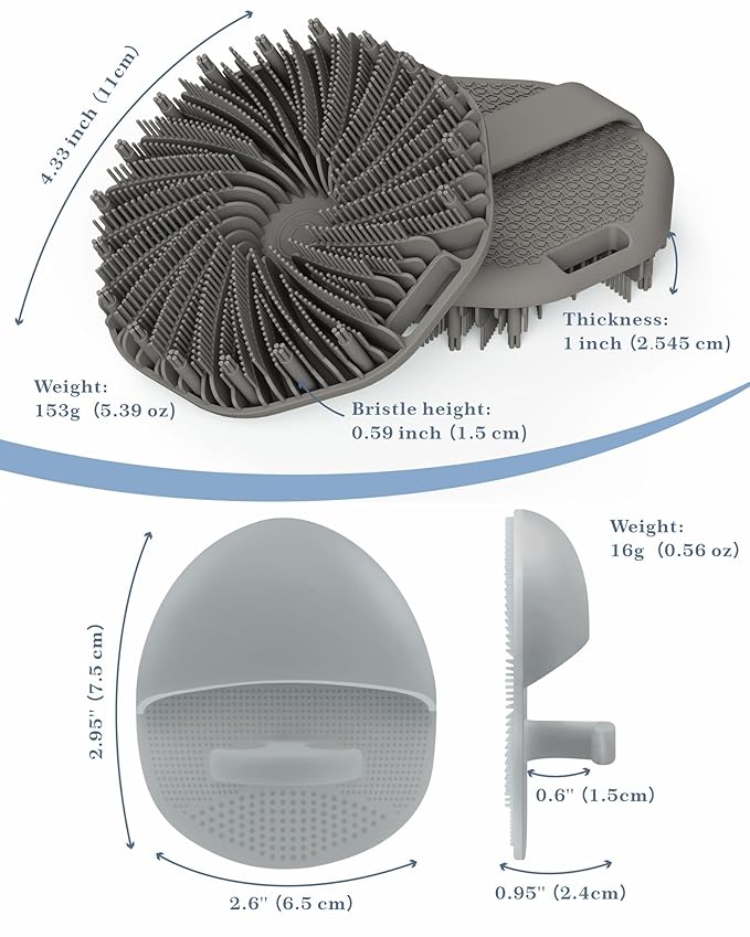 Manmihealth Silicone Handheld Manual Facial Cleansing Brush & Silicone Body Scrubber Shower Brush with Non-Slip Hand Strap Set 2 PCS, Deep Cleansing Face Body Scrubber with a Free Hook (Gray*2)