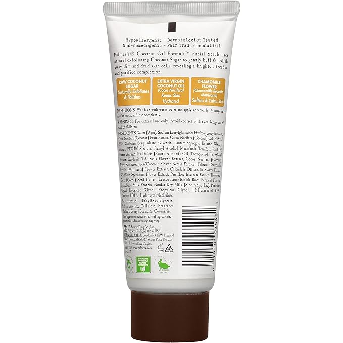 Palmer's Coconut Oil Formula Coconut Sugar Facial Scrub Exfoliator, Face Scrub to Gently Exfoliate Away Dirt and Dead Skin Cells with Chamomile to Soften & Calm, 3.17 Ounces (Pack of 3)